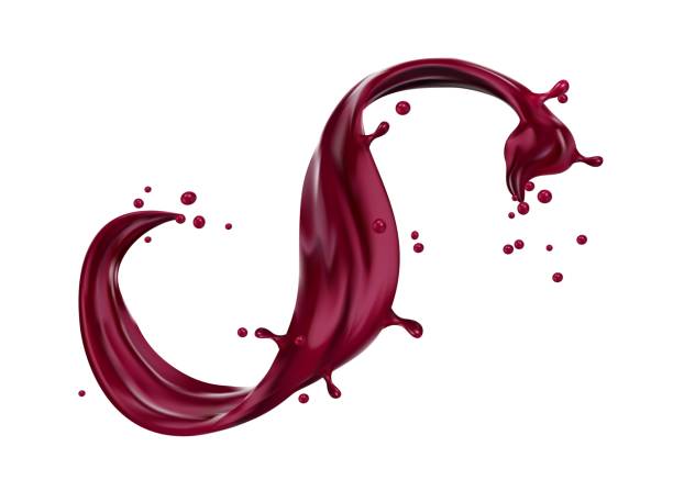 Blueberry or blackberry juice and yogurt splash Blueberry or blackberry juice and yogurt isolated splash. Burgundy wine wave flow with drops. Vector liquid vinous splashing of alcohol or refreshing drink. Blood dynamic motion realistic 3d blood pouring stock illustrations