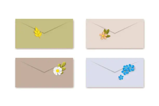 Vector illustration of Air mail envelope with flowers