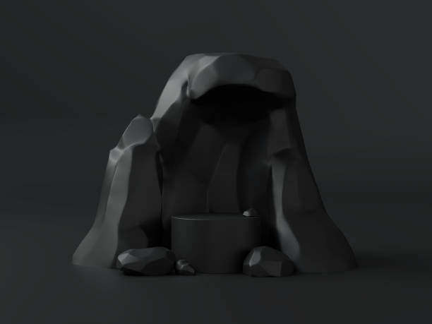 istock The background image is set in black. There is a stone platform stage for product placement. 3D scene. 1403770976