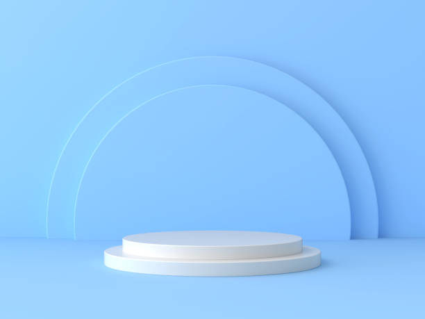 istock The background image is blue and there is a 2-tier stage for placement of white items in the middle .3D scene. 1403771009