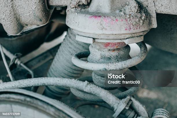 Old Rusty And Dirty Shock Spring And Strut In The Car Stock Photo - Download Image Now