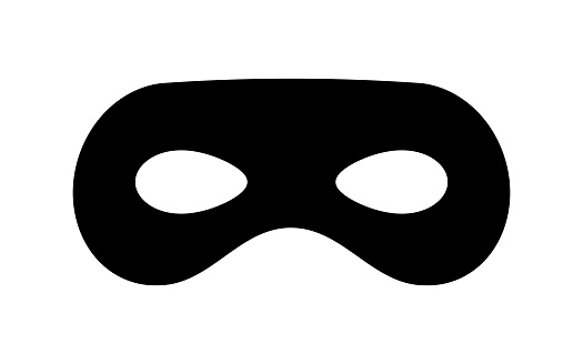 Mask superhero carnival or opera actor vector icon. Black masquerade costume with eye mask silhouette hidden burgar face. Simple design incognito theatre secret party masque clip art illustration.