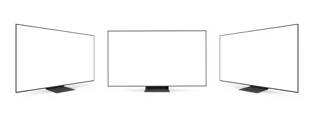 Vector illustration of Set of Wide TV Mockup, Front and Side View