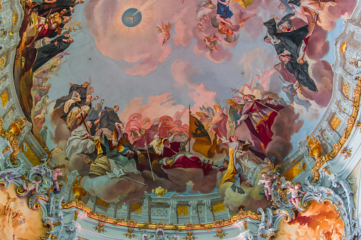 Ottobeuren, bavaria, germany, june 04, 2022 : ceilings frescoes by Johann Jakob Zeiller (1708-1783)  in  Ottobeuren abbey basilica