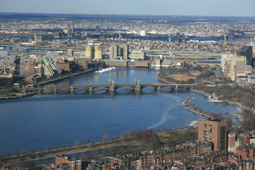 A view of the Longfellow Bridge and Charles River, Boston.