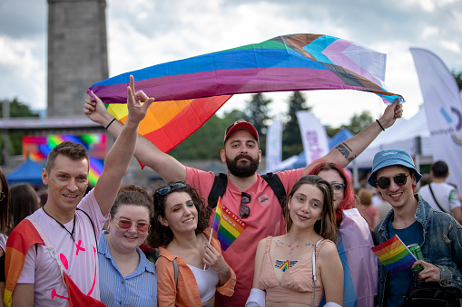 Sofia, Bulgaria - June 18, 2022: The Sofia Pride event in support of LGBT rights lesbian, gay, transgender and bisexual is being held in Sofia for the 15th time.