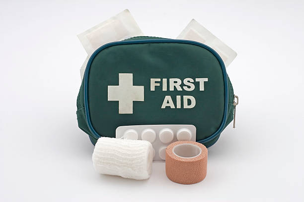 First aid kit with pills and bandages