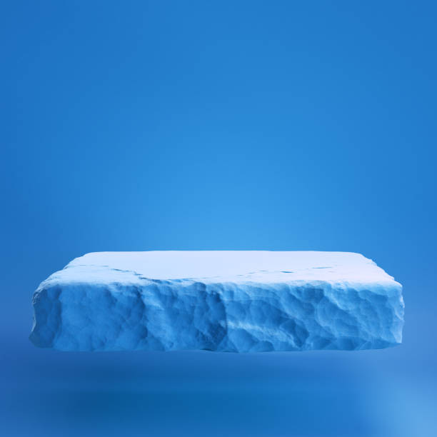 Blue colored levitation stone podium for display product. 3d illustration