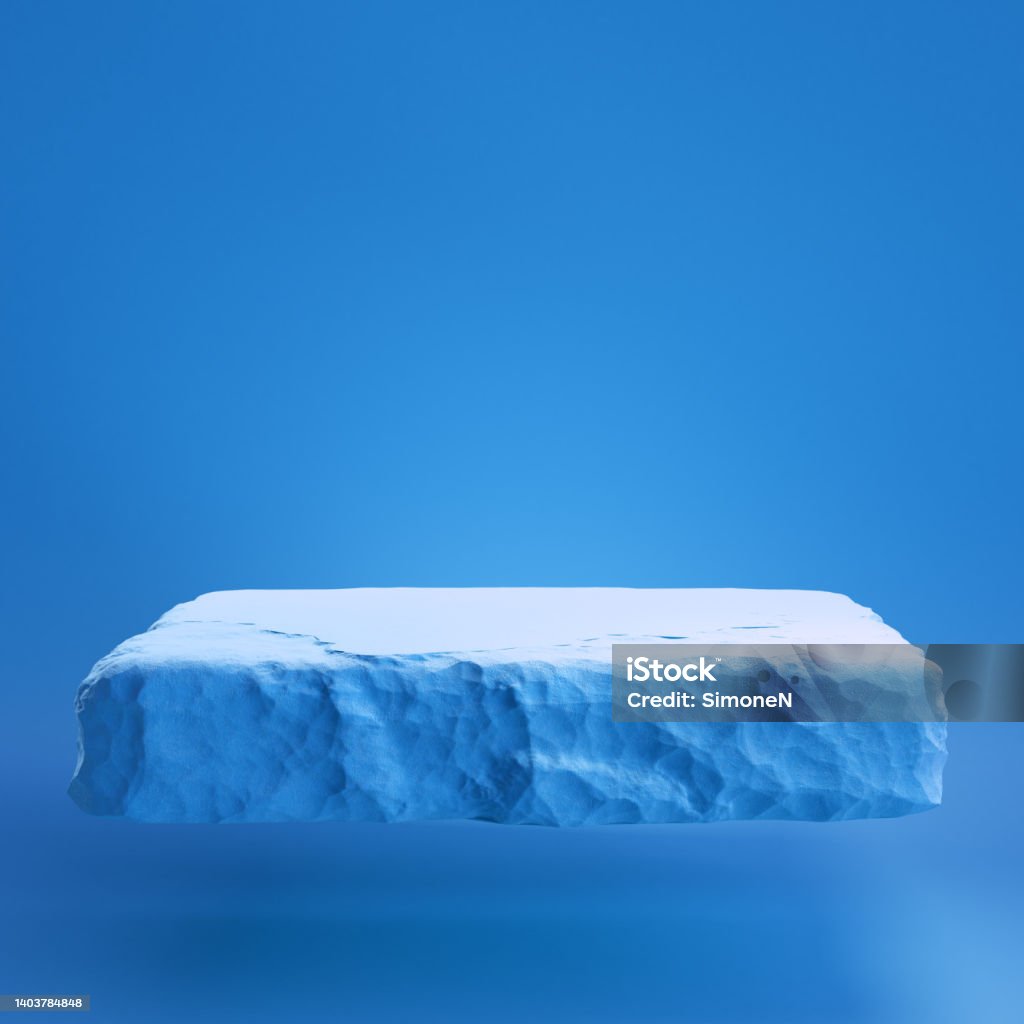 Blue colored levitation stone podium for display product. 3d illustration Ice Stock Photo