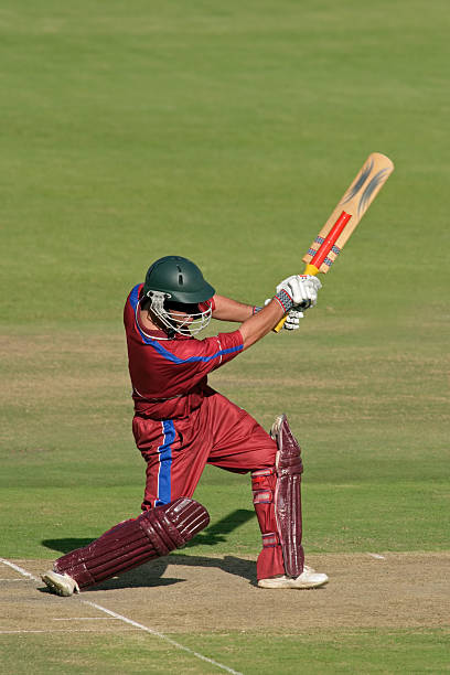 A cricket batsman in action stock photo