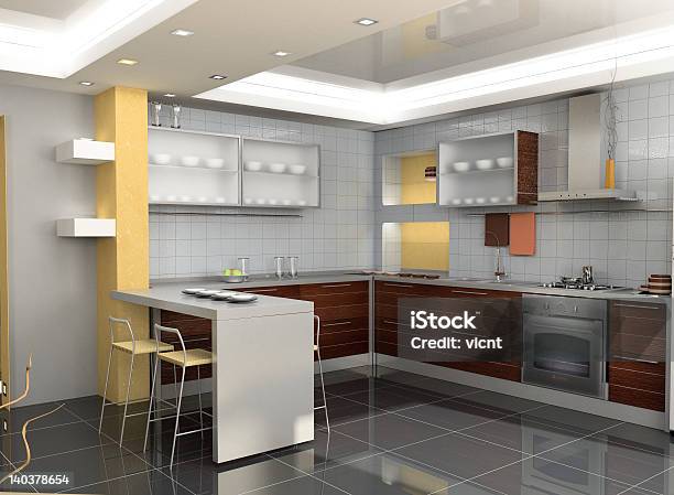 Modern Kitchen Interior Stock Photo - Download Image Now - Apartment, Design, Domestic Kitchen