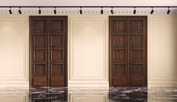 istock Classic luxury empty room with big wooden doors. Premium interior. 3d illustration 1403788182