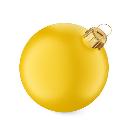 Yellow Christmas ball isolated on white background. 3D rendering illustration.