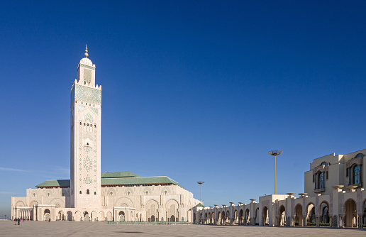 Exterior of the famous Hassan II Mosque at the coast of Casablanca, Morocco