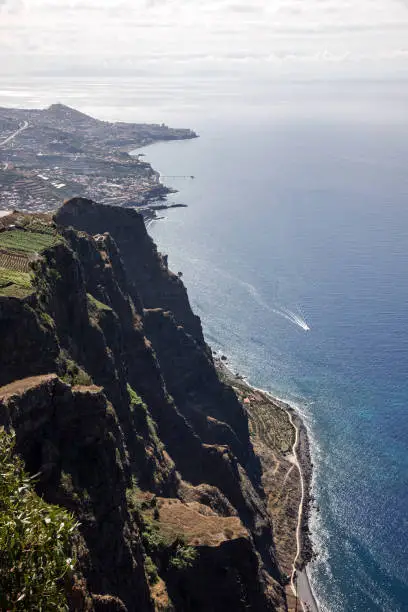 Photo of Madeira island, Portugal. Landscape on the Southern Coast, Cabo Girao, Atlantic Ocean and Funchal.