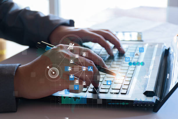 istock Business database analysis concept. Businessman analyzing economic data. related to business operations, analysis of future economic trends, virtual screens, business networking, internet technology. 1403790677