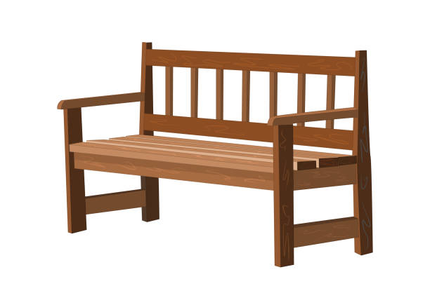 Bench isolated on white background. Outdoor, garden or park bench. City wooden furniture for summer recreation. Urban landscape seat for rest public places. Stock vector illustration couch side view stock illustrations