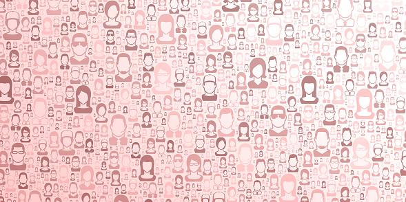 Modern and trendy abstract background. Texture with people patterns for your design (colors used: pink, white). Vector Illustration (EPS10, well layered and grouped), wide format (2:1). Easy to edit, manipulate, resize or colorize.