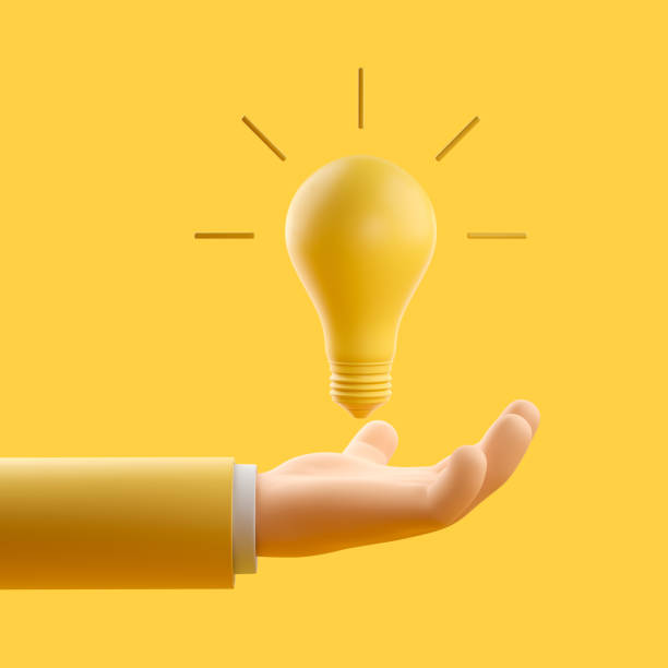 istock Cartoon hand with lightbulb shining, concept of idea 1403793110