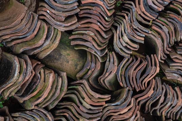 rooftile - roof tile nature stack pattern - fotografias e filmes do acervo