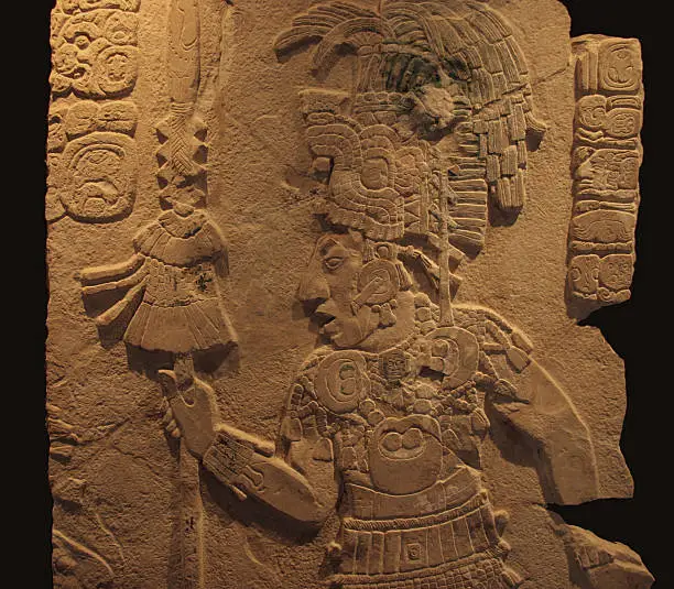 Photo of Kan Balam II bas-relief, Maya Sculpture profile