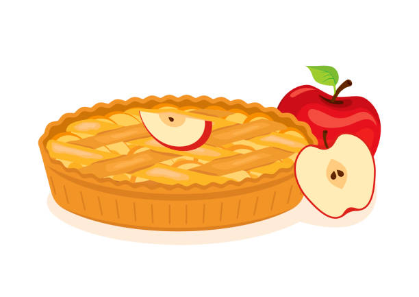 Sweet traditional Apple Pie with apples icon vector Whole apple pie vector. Cake with apples drawing. Classic american sweet pie still life isolated on a white background apple pie stock illustrations