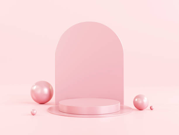 istock Pink gold cylinder podium 3d abstract background empty backdrop pedestal product display for product placement 1403794689