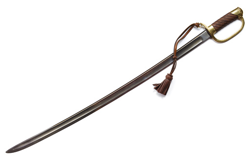 Antique cavalry saber on white background. The end of the 19th century.