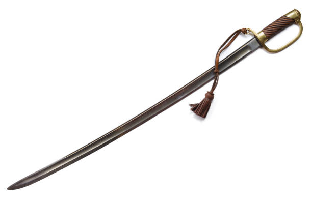 Antique cavalry saber on white background. The end of the 19th century. stock photo