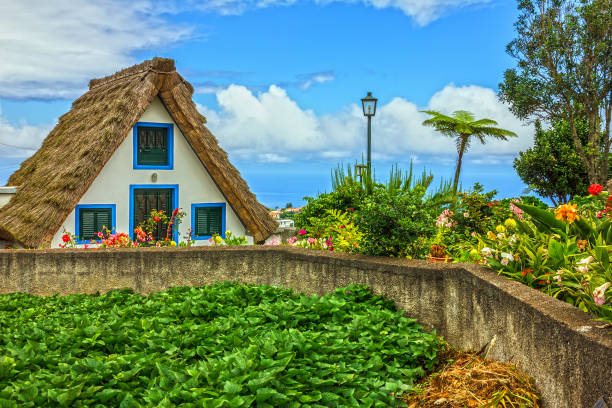 maison rurale traditionnelle de santana de madère, portugal. - madeira funchal house cottage photos et images de collection