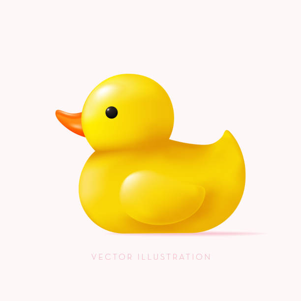 stockillustraties, clipart, cartoons en iconen met rubber duck, duckling for a bath. vector illustration in 3d minimal style - snavel