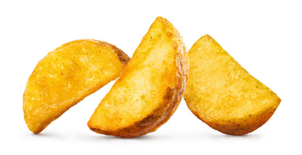 istock Three delicious potato wedges on white 1403800579