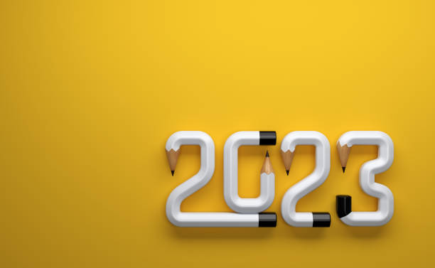 New Year 2023 Creative Design Concept with pencil - 3D Rendered Image stock photo
