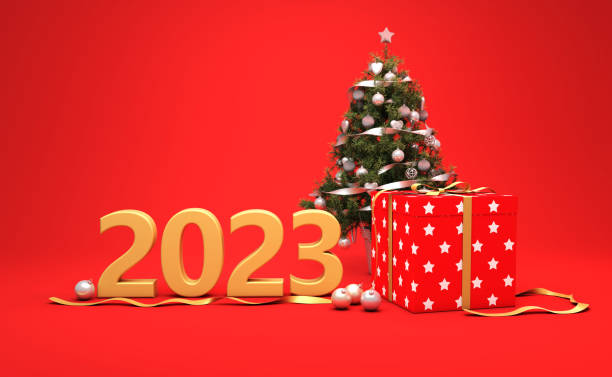 New Year 2023 Creative Design Concept with Gift boxes - 3D Rendered Image stock photo