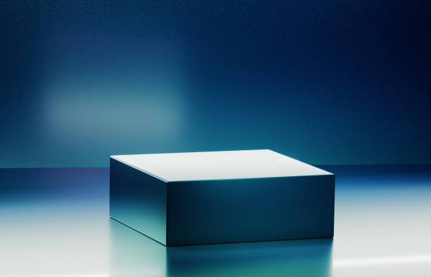 istock Empty square podium in blue colour theme. 3d computer graphic template of displaying place for your products. 1403800794