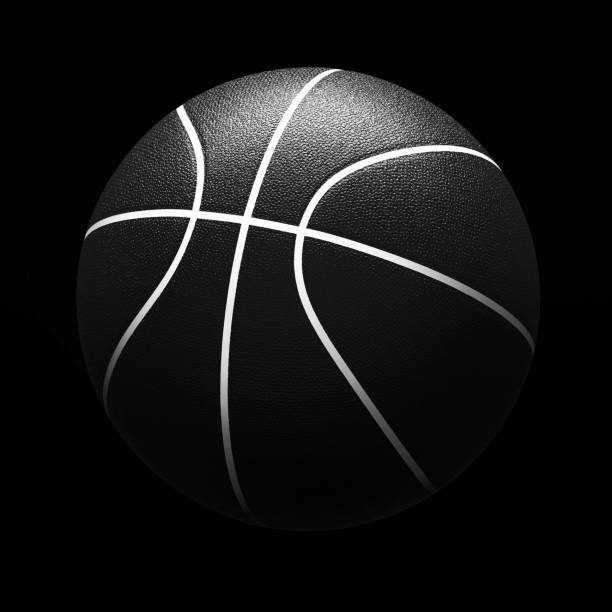 istock Three dimensional model of basketball ball over black background. 1403800824