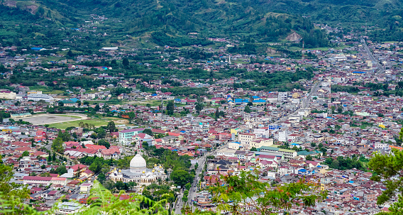 panorama from top view Takengon City, Aceh Tengah, Indonesia