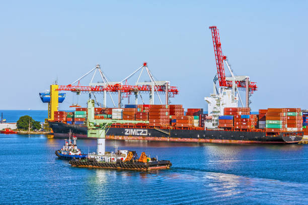 Container ship in Odessa sea commercial port stock photo