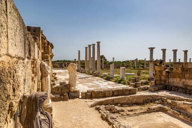 istock Columns and statues at ancient Salamis in Northen Cyprus 1403803476