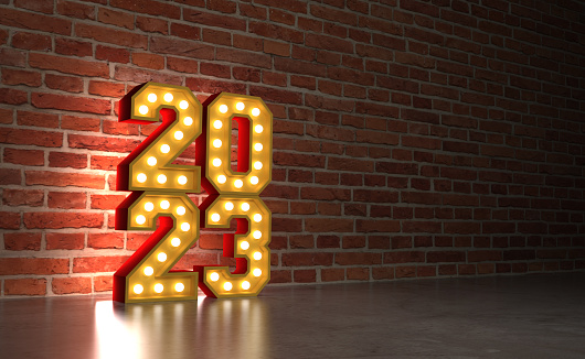 New Year 2023 Creative Design Concept with lights - 3D Rendered Image
