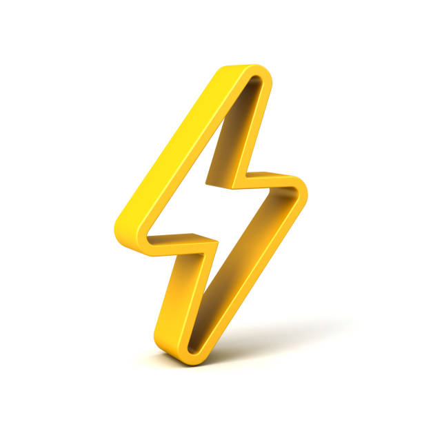 3d yellow thunder or lightning icon isolated on white background with shadow minimal concept 3D rendering