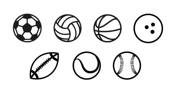 ilustrações, clipart, desenhos animados e ícones de bolas esportivas ícones de linha. para mobile e web. contém ícones como beisebol, vôlei, tênis, basquete, futebol, boliche. - tennis ball american football football