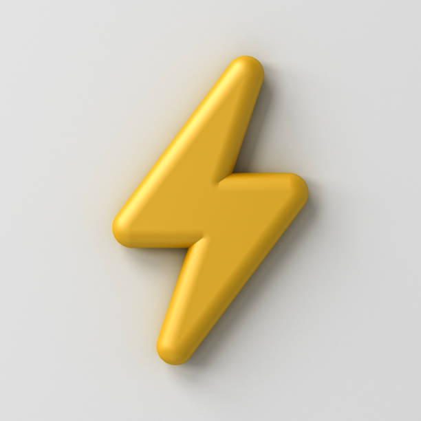 istock Cute 3d yellow thunder or lightning icon isolated over white wall background with shadow minimal concept 3D rendering 1403804487