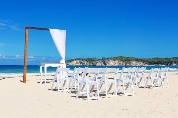 istock Decorated natural wooden wedding gate with chairs 1403804844