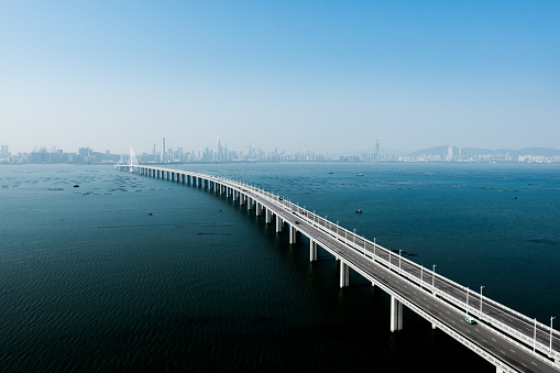 The cable-stayed bridge across the sea between Shenzhen and Hong Kong