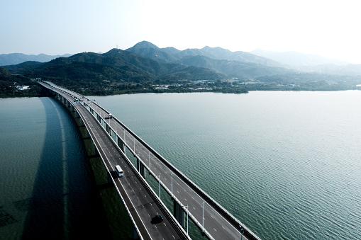 The cable-stayed bridge across the sea between Shenzhen and Hong Kong