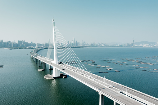 The cable-stayed bridge across the sea between Shenzhen and Hong Kong