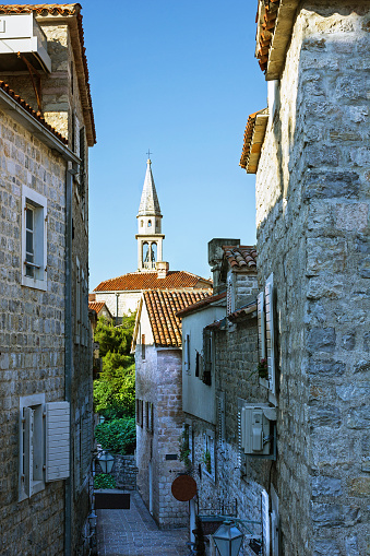 Street of old town in Budva, Montenegro.