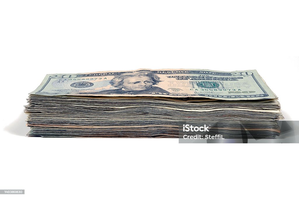 Pila di banconote da 20 dollari - Foto stock royalty-free di Banconota di dollaro statunitense
