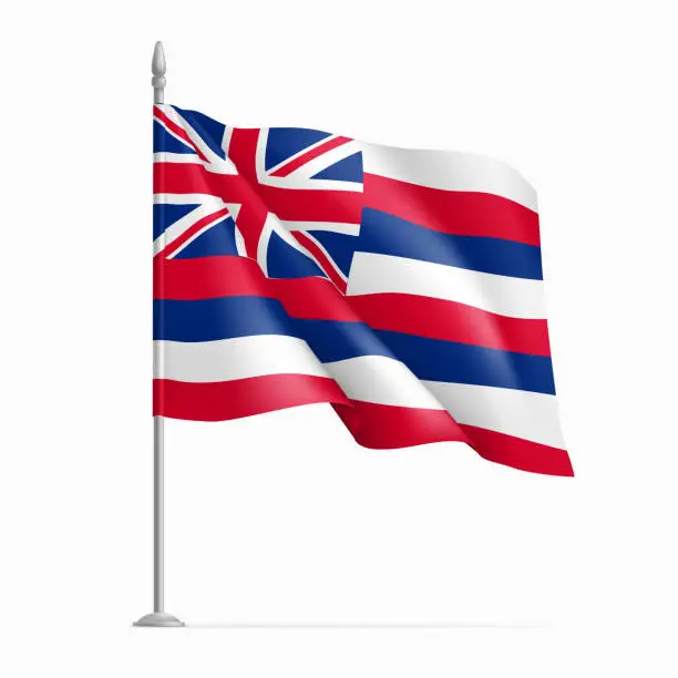 Vector illustration of Hawaii federal state flag on flagpole waving in wind